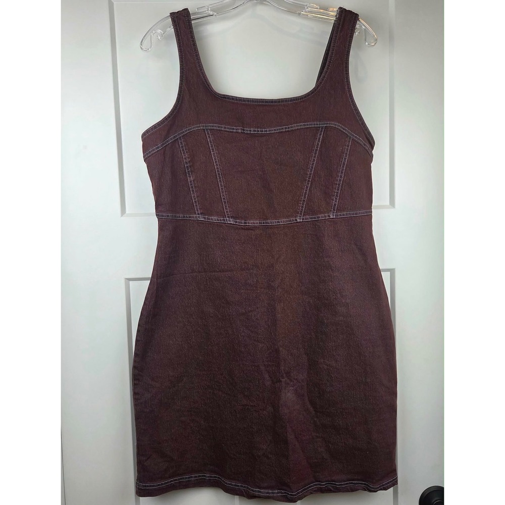 Derek Heart Denim Dress Square Neck Dark Brown Purple XL Y2K